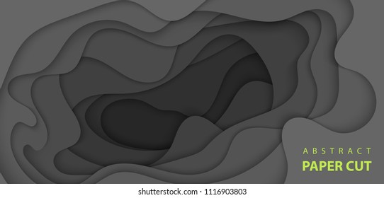 Vector background with black color paper cut shapes. 3D abstract paper art style, design layout for business presentations, flyers, posters, prints, decoration, cards, brochure cover.