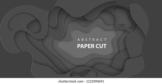 Vector background with black color paper cut shapes. 3D abstract paper art style, design layout for business presentations, flyers, posters, prints, decoration, cards, brochure cover.