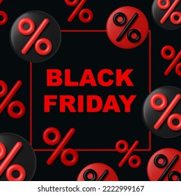 Fondo vectorial de la venta del Black Friday con iconos 3d. Para una plantilla de ventas o un afiche. Ofertas especiales de publicidad y gran venta