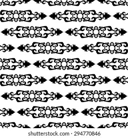 Vector background with black ornament on white. Seamless pattern for textile, wallpaper, wrapping or web pages. 