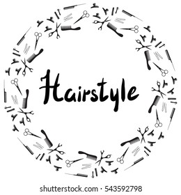 Vector background of a black sketch circle for hairdressing salon