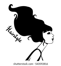 Vector background of a black sketch hairstyle silhouette