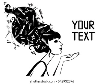 Vector background of a black sketch silhouette for hairdressing salon
