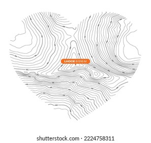 Vector background with a black textured topographical outline of Mount Lhoce forming a heart symbol
