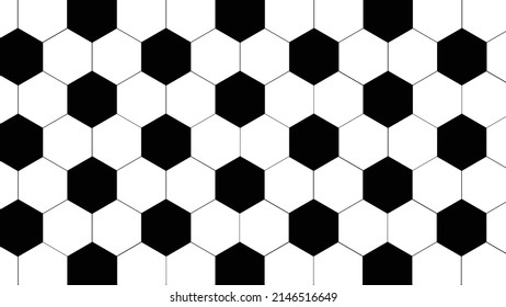 Vector background in black and white with a classic pattern of a soccer ball. Hexagons folded into a surface.