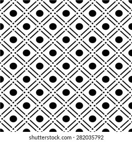 Vector background. Black and white curved geometric seamless pattern. 
