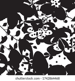 Vektor Hintergrund mit schwarz-weißen Blumen. Kreative, süße Silhouette Blume und Blätter auf weißem Hintergrund , freehe und schöne Blüten und Blätter für Ihr Design.