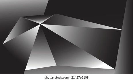 Vector background in black and white gradient color. The main object consists of triangles with a gradient fill.