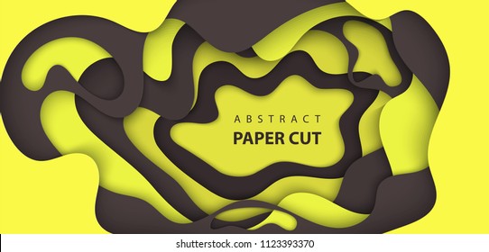 Vector background with black and yellow color paper cut shapes. 3D abstract paper art style, design layout for business presentations, flyers, posters, prints, decoration, cards, brochure cover.