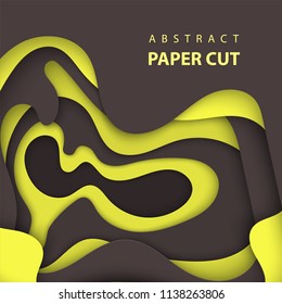 Vector background with black and yellow color paper cut shapes. 3D abstract paper art style, design layout for business presentations, flyers, posters, prints, decoration, cards, brochure cover.