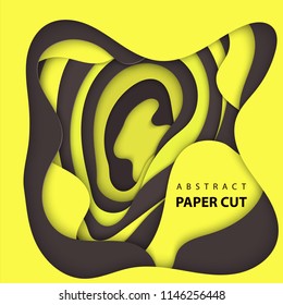 Vector background with black and yellow color paper cut shapes. 3D abstract paper art style, design layout for business presentations, flyers, posters, prints, decoration, cards, brochure cover.