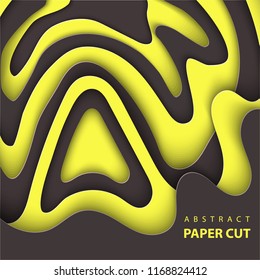 Vector background with black and yellow color paper cut shapes. 3D abstract paper art style, design layout for business presentations, flyers, posters, prints, decoration, cards, brochure cover.
