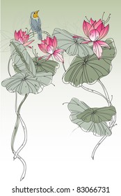Vector background with blooming lotus and free space for text