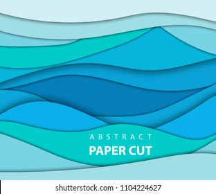 Vector background with blue color paper cut shapes. 3D abstract paper art style, design layout for business presentations, flyers, posters, prints, decoration, cards, brochure cover.