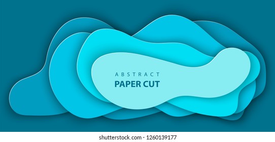 Vector background with blue color paper cut shapes. 3D abstract realistic paper decoration, design textured with cardboard wavy, layout design template, banner, brochure, book cover. 