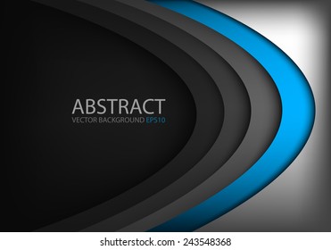 Vector background blue curve on black overlap layer with silver bright color and dark space for text and message modern website design