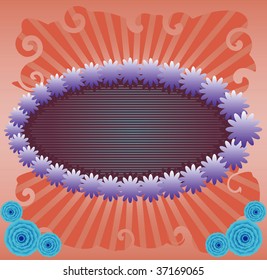 Vector background with blue flowers and text banner.