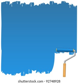 Vector background with blue paint and roller