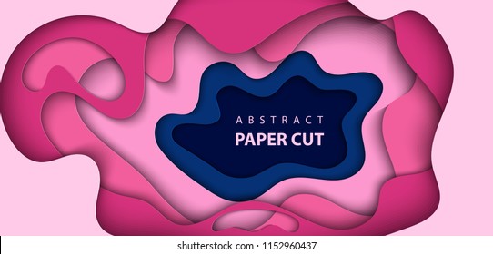 Vector background with blue and pink color paper cut shapes. 3D abstract paper art style, design layout for business presentations, flyers, posters, prints, decoration, cards, brochure cover.