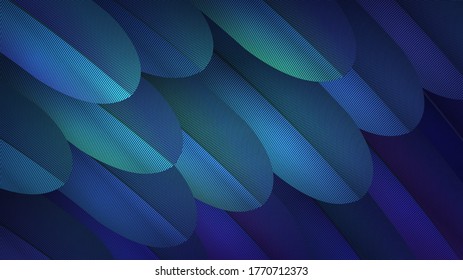 Vector background with blue and purple feathers closeup