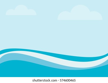 Vector background blue sea, waves and sky. summer concept