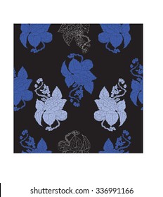 Vector background with blue silhouette peonies in Chinese style for textile design and wallpaper