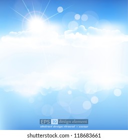 vector background with blue sky and sun with rays