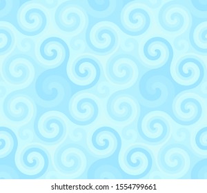 Vector background from blue snowflakes. Frosted glass. Wrapping paper. Seamless swirl pattern.