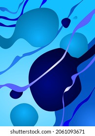 Vector background in blue with spots and lines, in the style of the underwater world or microbiology