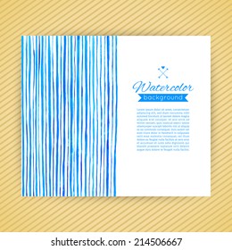 Vector background with blue watercolor lines. Card template.