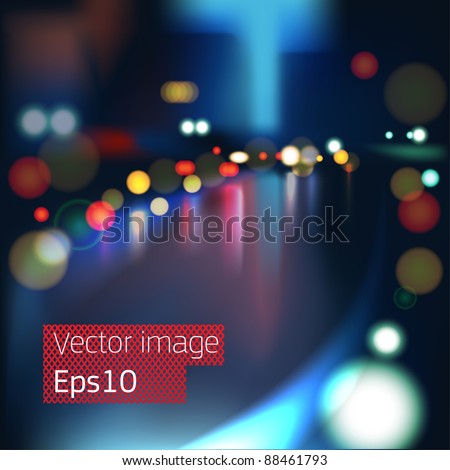 Vector background. Blurred Defocused Lights of Heavy Traffic on a Wet Rainy
