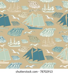  vector background with boats and gulls