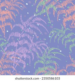 Vector background with bokeh light effect. Tropical purple pattern with palm leaves. Soft color design for textile, bed linen, wallpaper, carpet and any surface. Jungle violet abstract backdrop.