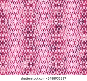 Vector background. Bold rounded stacked hexagon cells. Pink color tones. Hexagon cells. Tileable pattern. Seamless vector illustration.