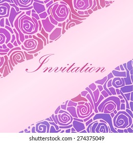 Vector background with border decoration, divider, header, ornamental frame template. Abstract roses.