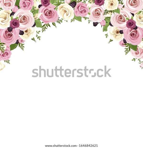 Vector Background Border Pink White Roses Stock Vector (Royalty Free ...