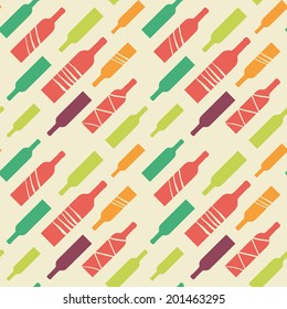 Vector background with bottles of wine. Good for restaurant or bar menu design. Pattern