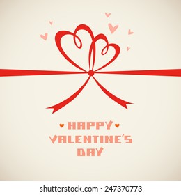 Vector background with bow in shape of two hearts. Template for greeting, invitation, discount card. Cute illustration for print, web