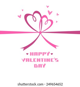 Vector background with bow in shape of two hearts. Template for greeting, invitation, discount card. Cute illustration for print, web