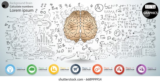 Vector Background Brain Golden  Calculate numbers, graph,modern design Idea and Concept - illustration Business -  Infographic template.
