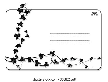 vector background with branch of ivy in black and white colors