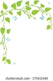 vector background with branches of birch and butterflies