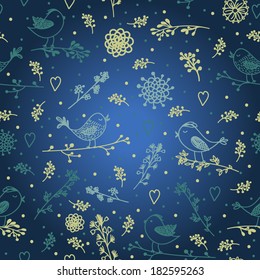 Vector background with branches, leaves and birds