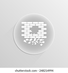 vector background of the brick wall with hole on a white button with shadow 