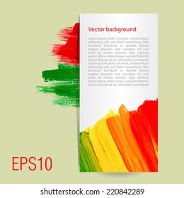 Vector background. Bright acrylic brush strokes. Template for card. Place for text.