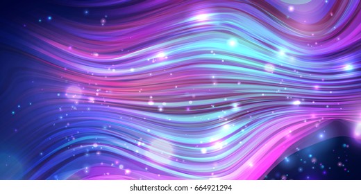 Vector background. Bright colorful abstract wave on black.