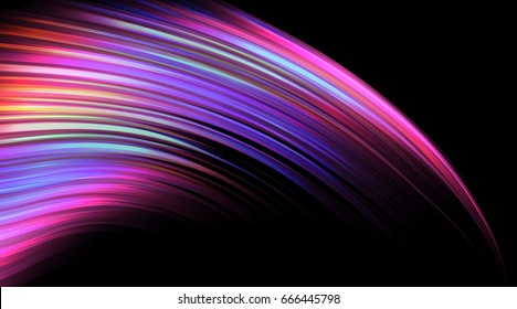 Vector background. Bright colorful abstract wave on black.