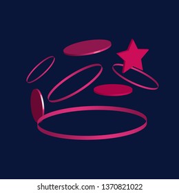 Vector background with bright colors and minimalistic shapes, red hoops and stars