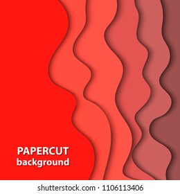 Vector background with bright deep red color paper cut shapes. 3D abstract paper art style, design layout for business presentations, flyers, posters, prints, cards, brochure cover.