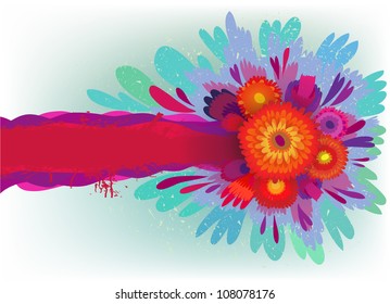 vector background with bright flowers and text